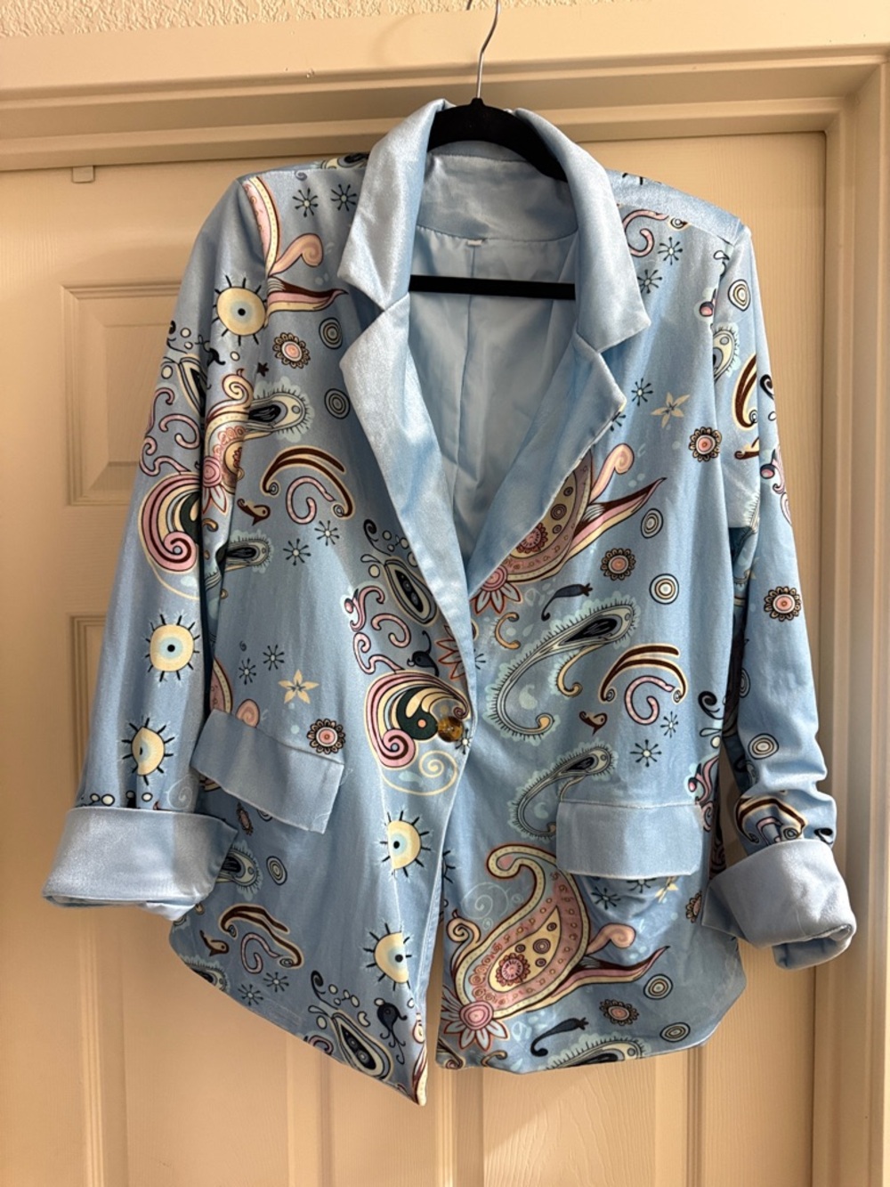 Light Blue Paisley Print Women's Blazer Jacket